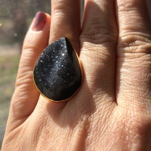 Charlene K adjustable gold plated black druzy ring